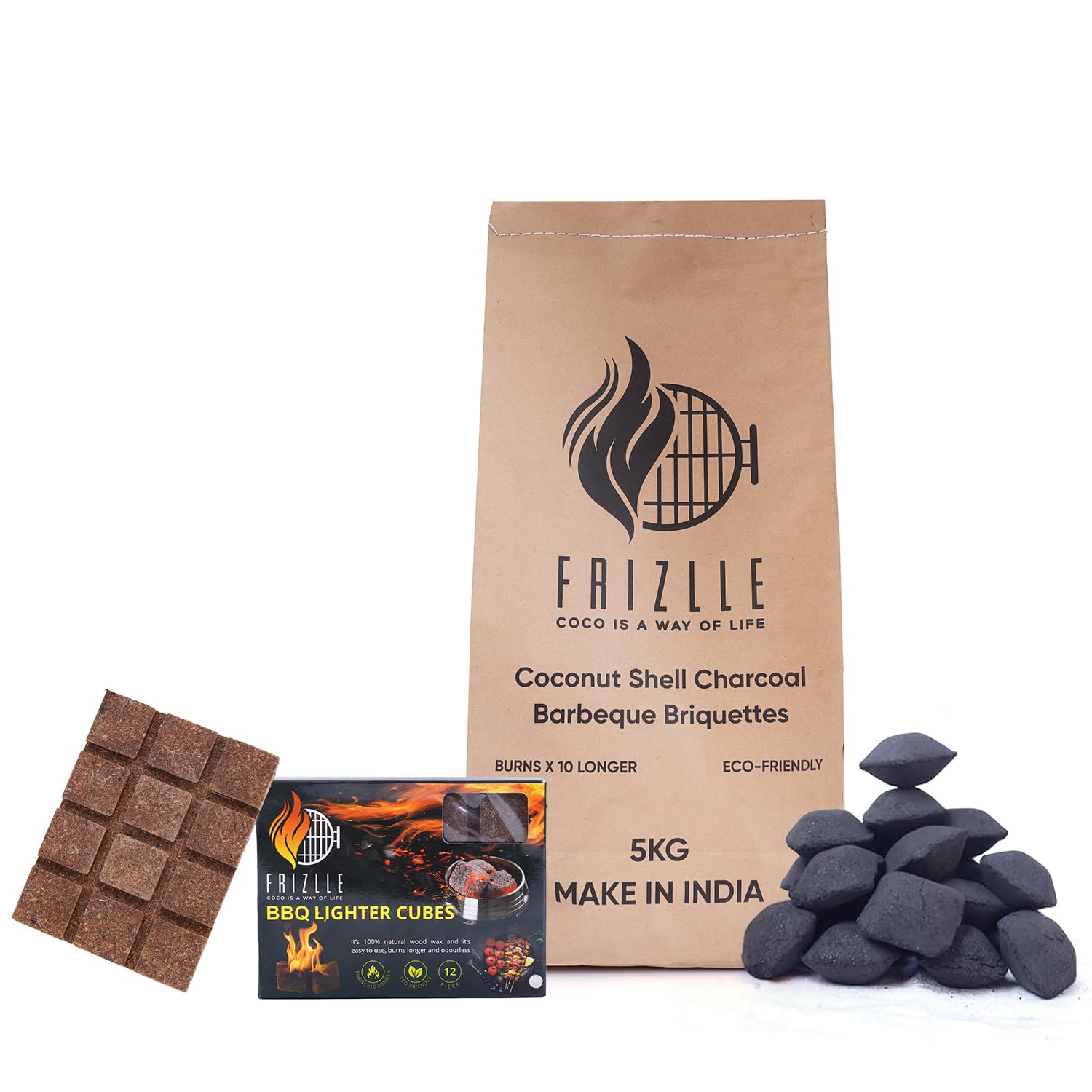 FRIZLLE Charcoal Briquettes for Barbecue with FIRE Starter Cubes for Ignition 5KG (B09RQR8HBK) Amazon Price History, Amazon Price Tracker