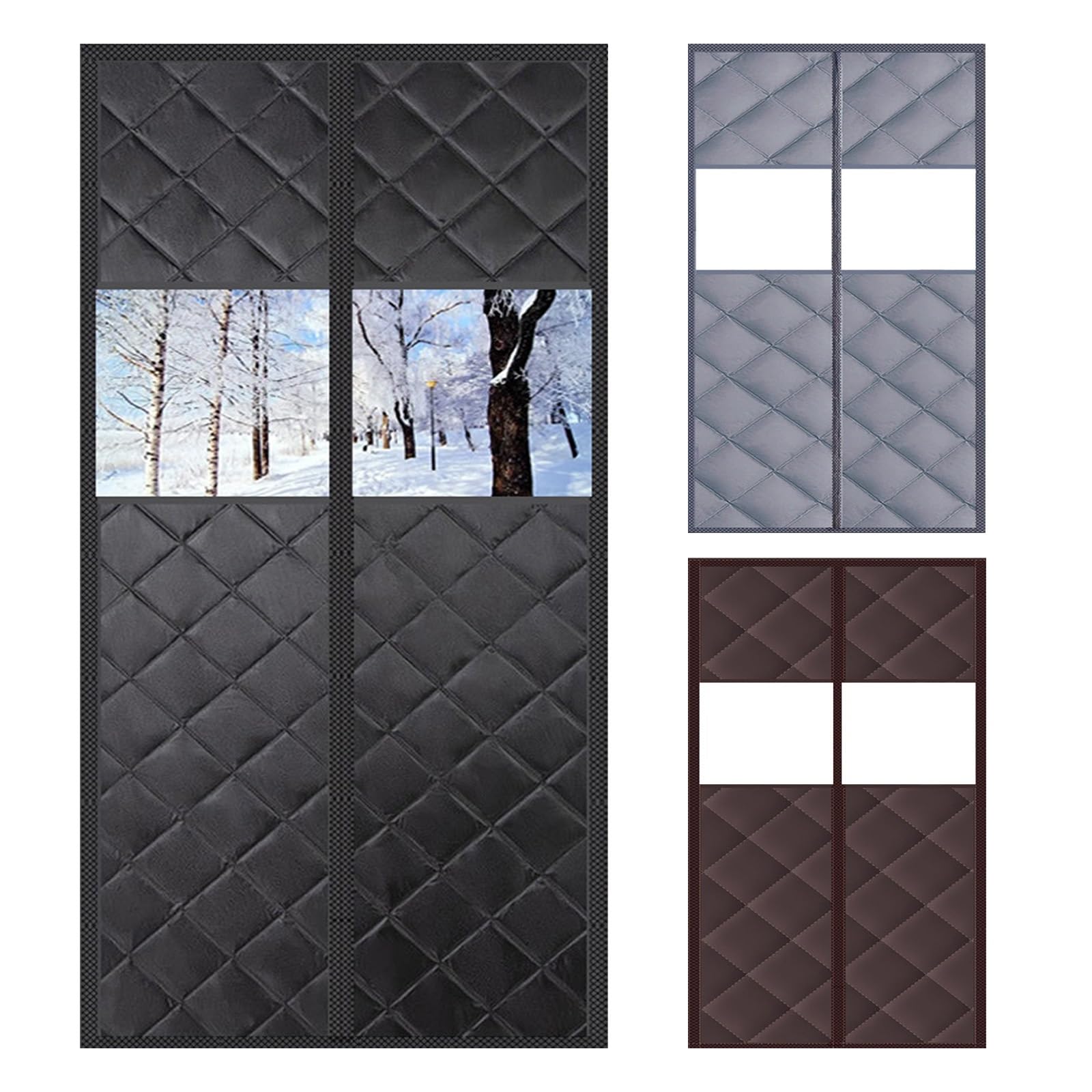 Magnetic Thermal Insulated Door Curtain with Clear Visible Windows, Windproof, for Cold, Oxford Cloth Insulation Thermal Cover for Winter Doorway Living Room Bedroom(Black,90 cm x 205 cm)