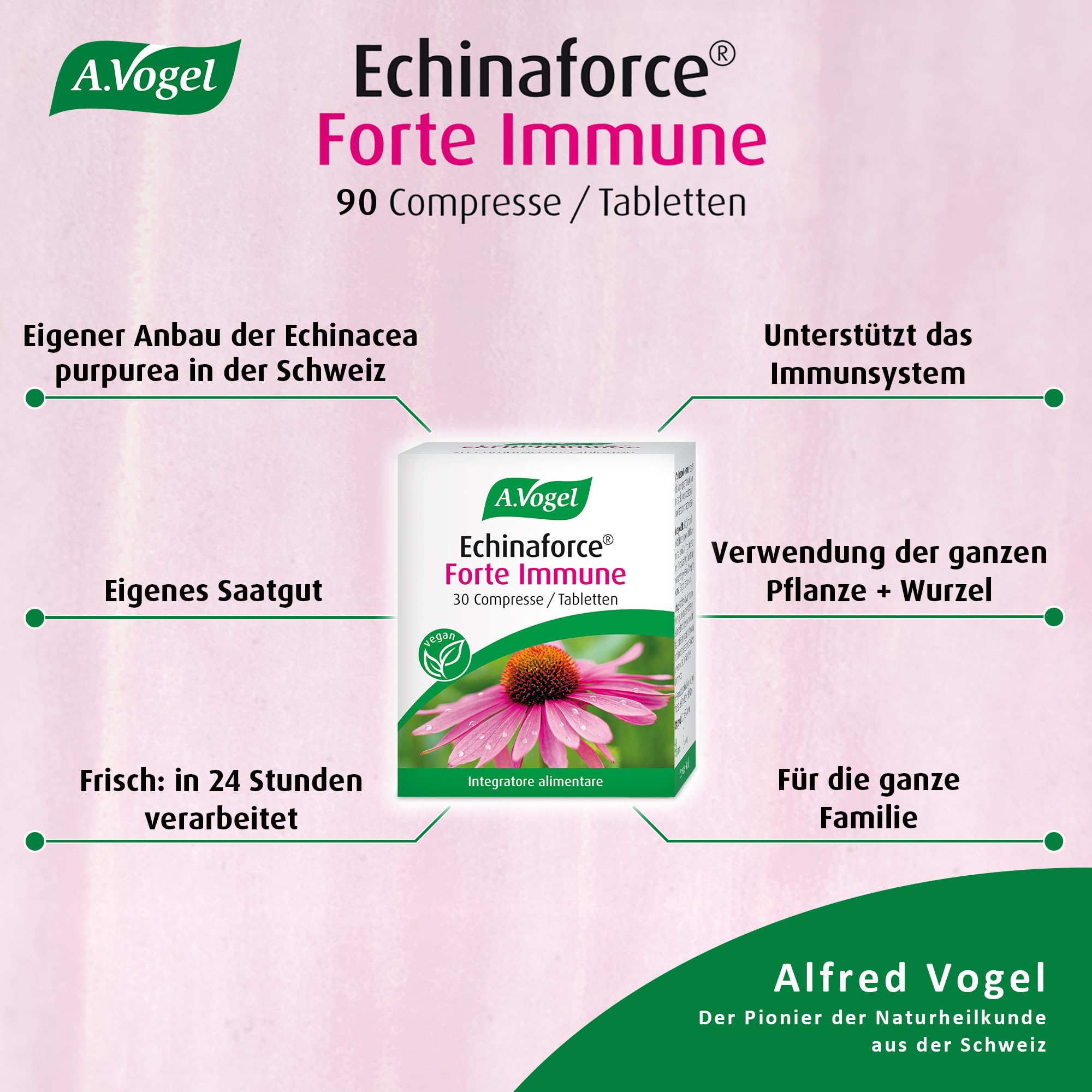 A.Vogel Echinaforce Forte Immune Tabletten 3 x 30 Stück, Immunsystem und Abwehrkraft, Nahrungsergänzungsmittel aus Echinacea Purpurea Extract, vegan, glutenfrei, laktosefrei
