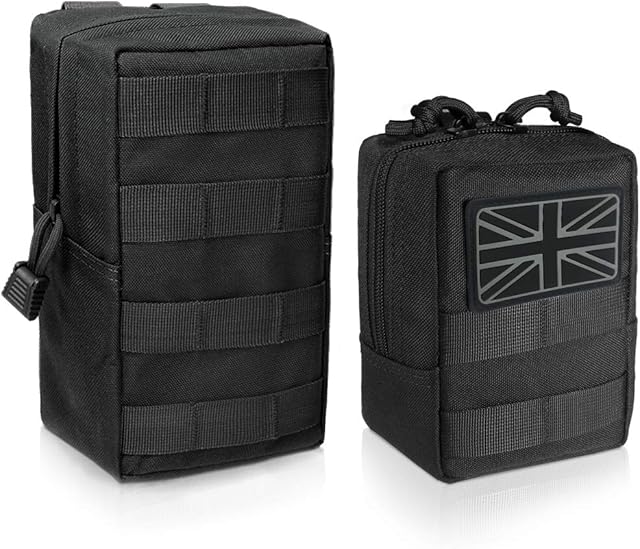 WYNEX 2 Pack Molle Pouches, Tactical EDC Utility Pouch Compact Water-Resistant, Organize Small Gear Gadget for Military Backpack Include UK Flag Patch