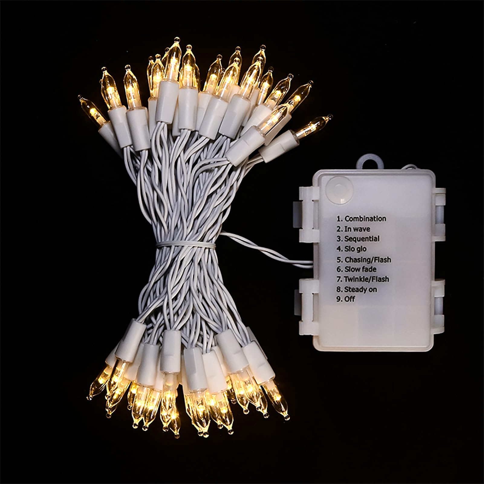 MULTI-SPARKING Lot de 2 guirlandes lumineuses de Noël à piles avec 50 LED blanc chaud pour petit arbre, couronne, artisanat, décoration d'intérieur/extérieur, 8 modes et fonction mémoire, fil blanc 5