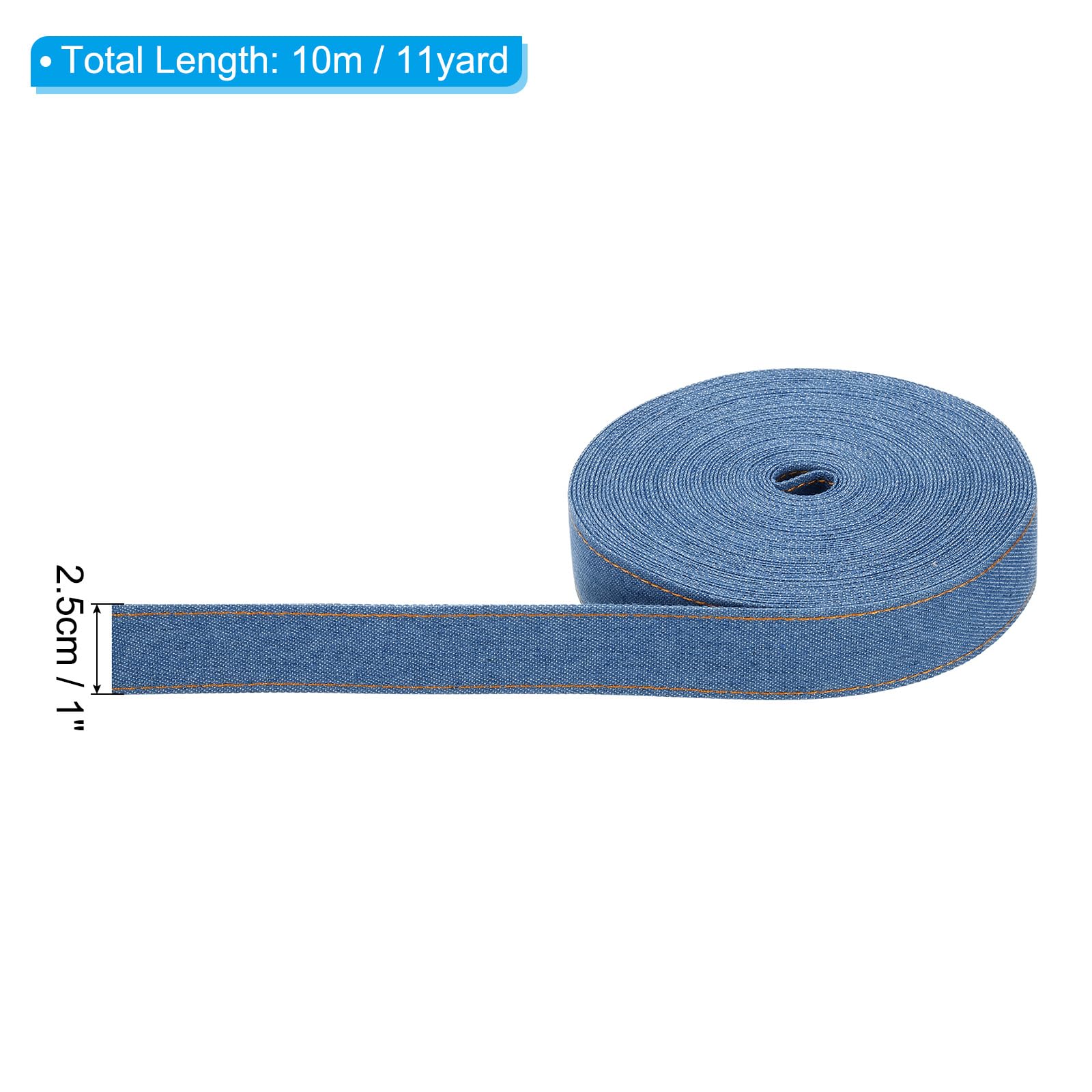 PATIKIL 1" Denim Ribbon, 1 Roll 11 Yard Layering Jean Fabric Craft Strip for Bow DIY Making Hair Clip Garment Sewing Decorations, Blue - Image 2