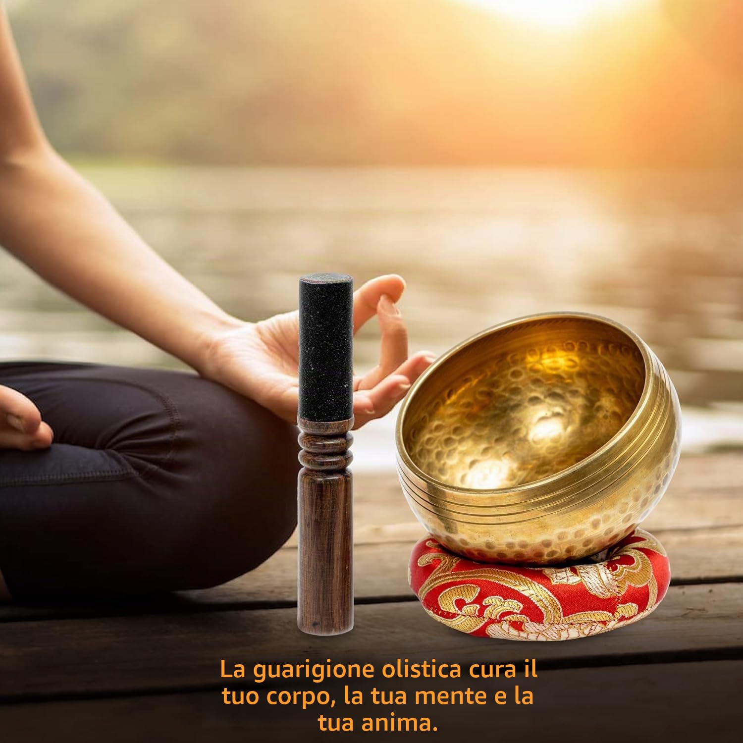 Campana Tibetana, Campane Tibetane Originale per la Purificazione con Cuscino e Bastoncino, per Meditazione, Yoga e Guarigione (6 Pollici)