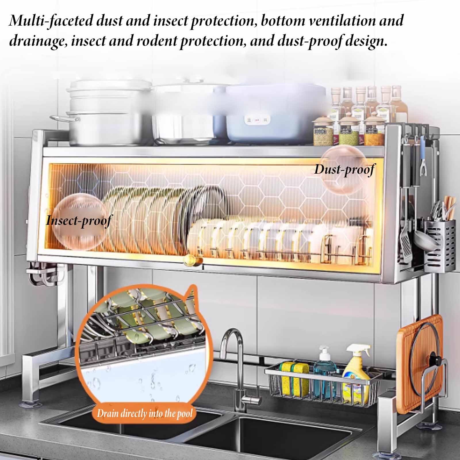 Égouttoir à vaisselle de Cuisine en Acier inoxydable, Support d'évier, égouttoir de Rangement pour vaisselle, égouttoir Anti-poussière, Support respirant pour Fond de Placard, ég