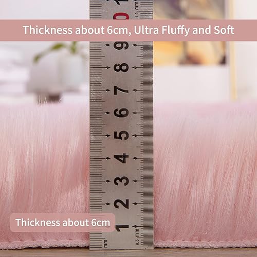 Miniatura 5 de HOMBYS Alfombra esponjosa de piel sintética en forma de corazón de 4 x 6 pies para sala de estar, dormitorio, alfombra de juego suave y grande de