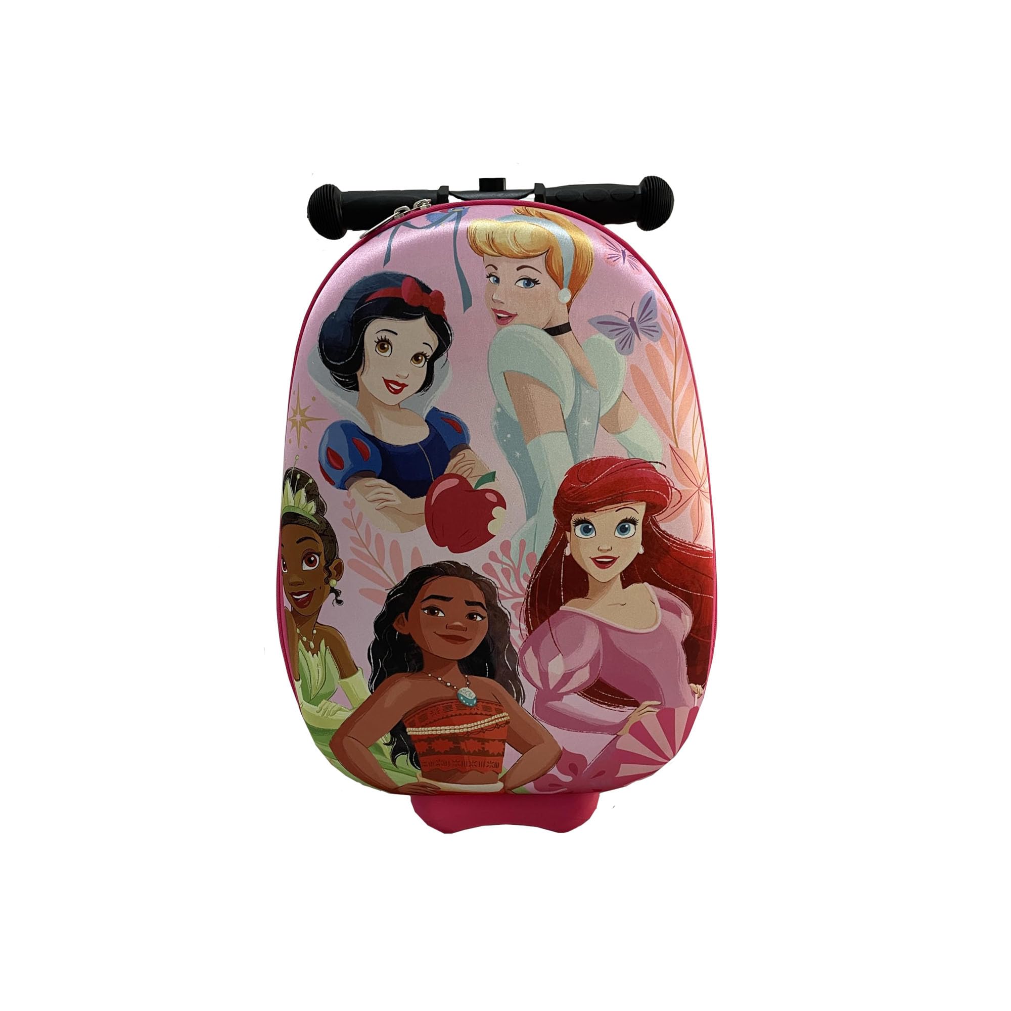 Fast ForwardDisney Princess Suitcases for Girls – 18” Lightweight Kids Ride On Suitcase Scooter – 4” Wider Non-Slip Standing Deck with Weight Limit (Luggage 11lbs and Scooter 100lbs)