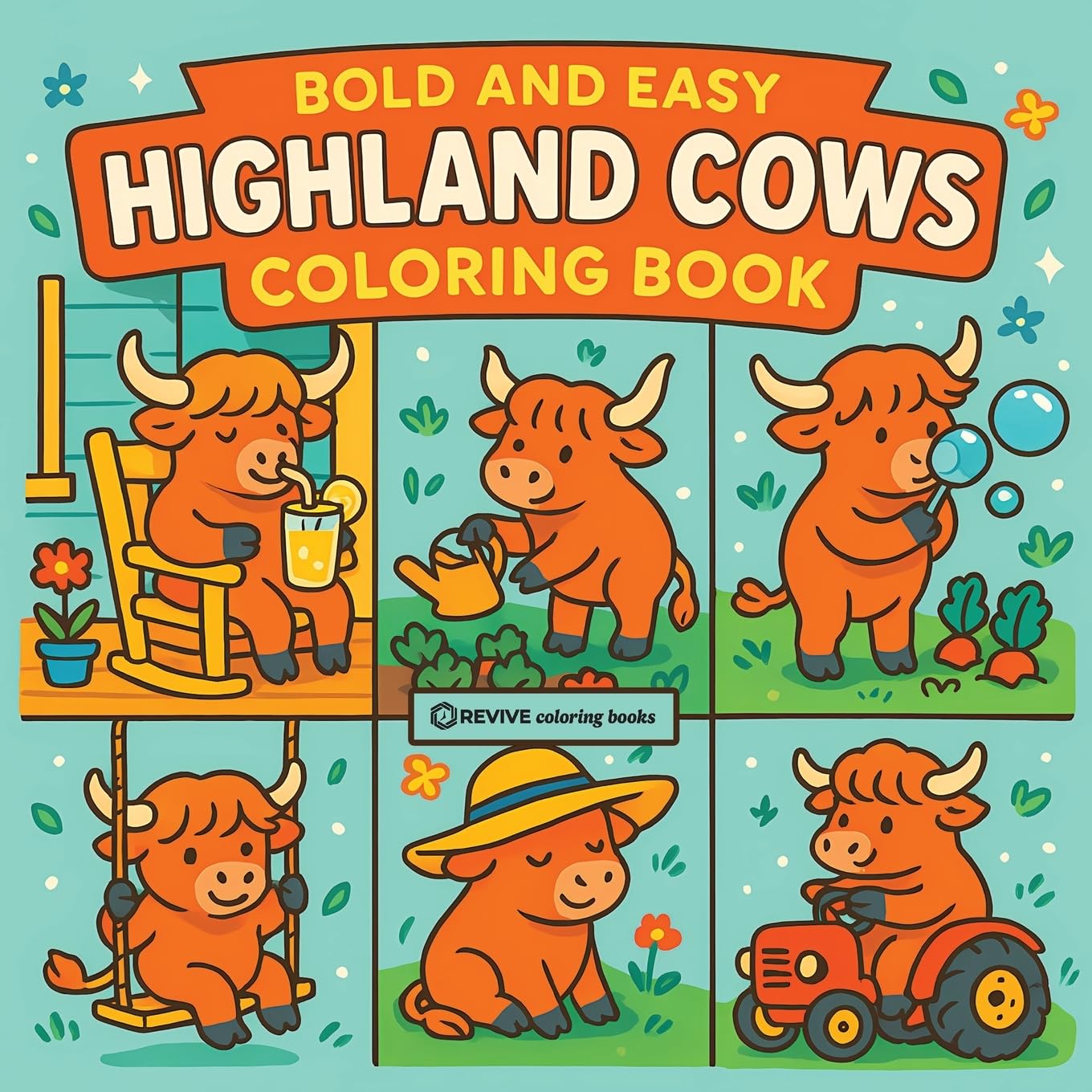 Bold & Easy Highland Cows Coloring Book: Cute & Fun Stress Relief Coloring (Bold & Easy Stress Relief Coloring Books)