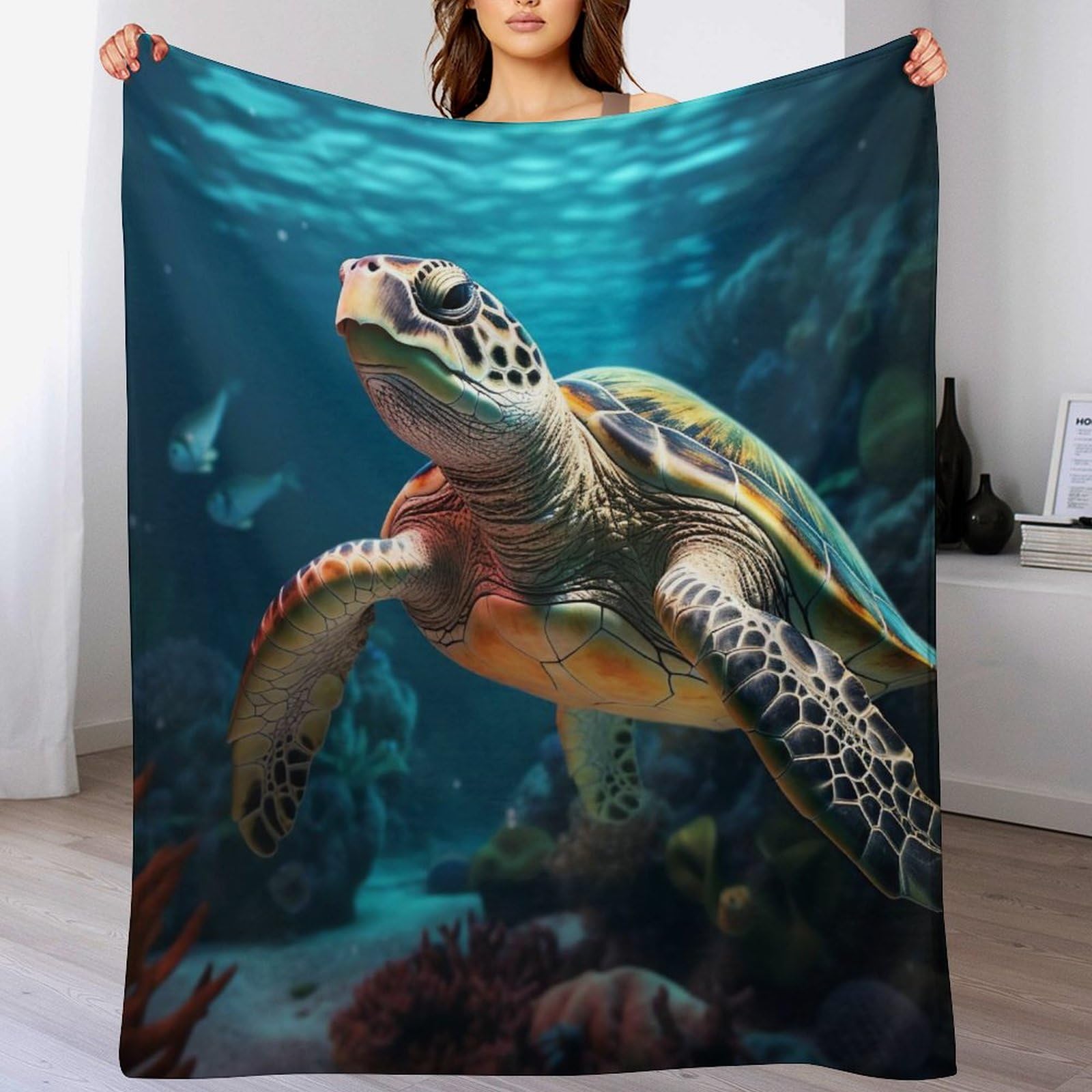 Couverture douce pour lit et canapé-lit motif tortue marine