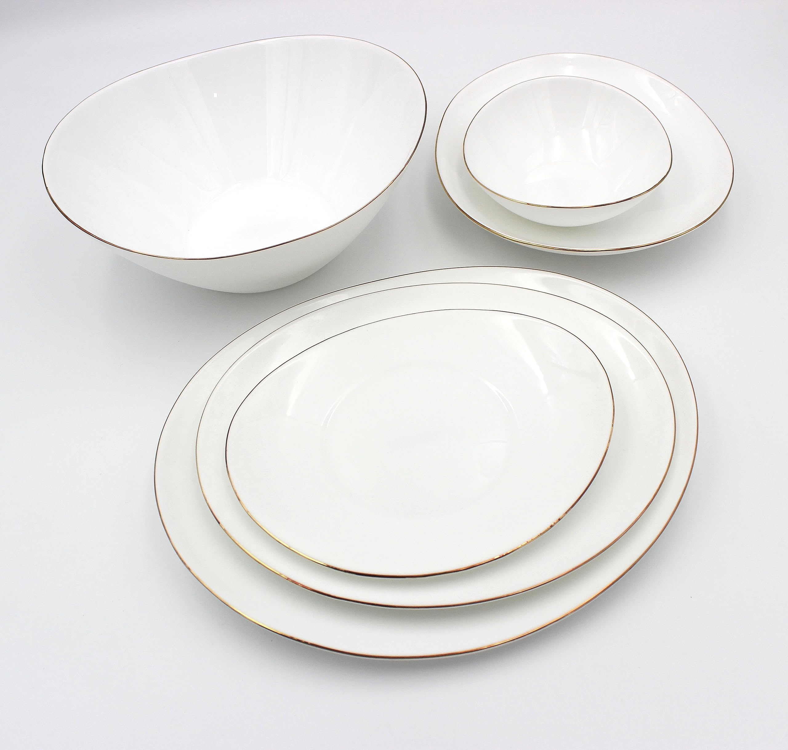Dinnerware 27 Pcs Set Gold line Opal Glassware Microwave safe, Dishawasher safe, Heat Resistance 2 Oval Plate, 6 Dinner plate, 6 Soup plate, 6 Dessert plate, 1 Large Bowl, 6 Medium Bowl