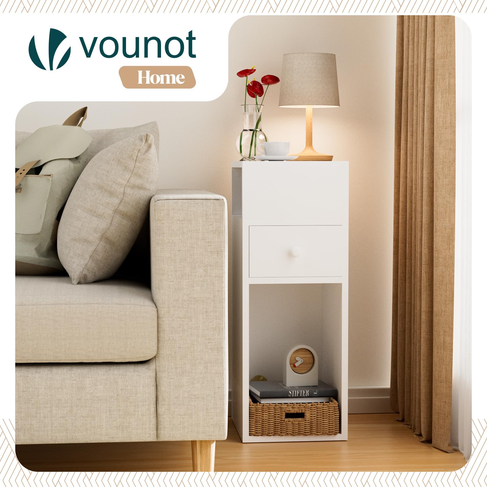 VOUNOT Bedside Table Set of 2, Narrow Side Table with 2 Open