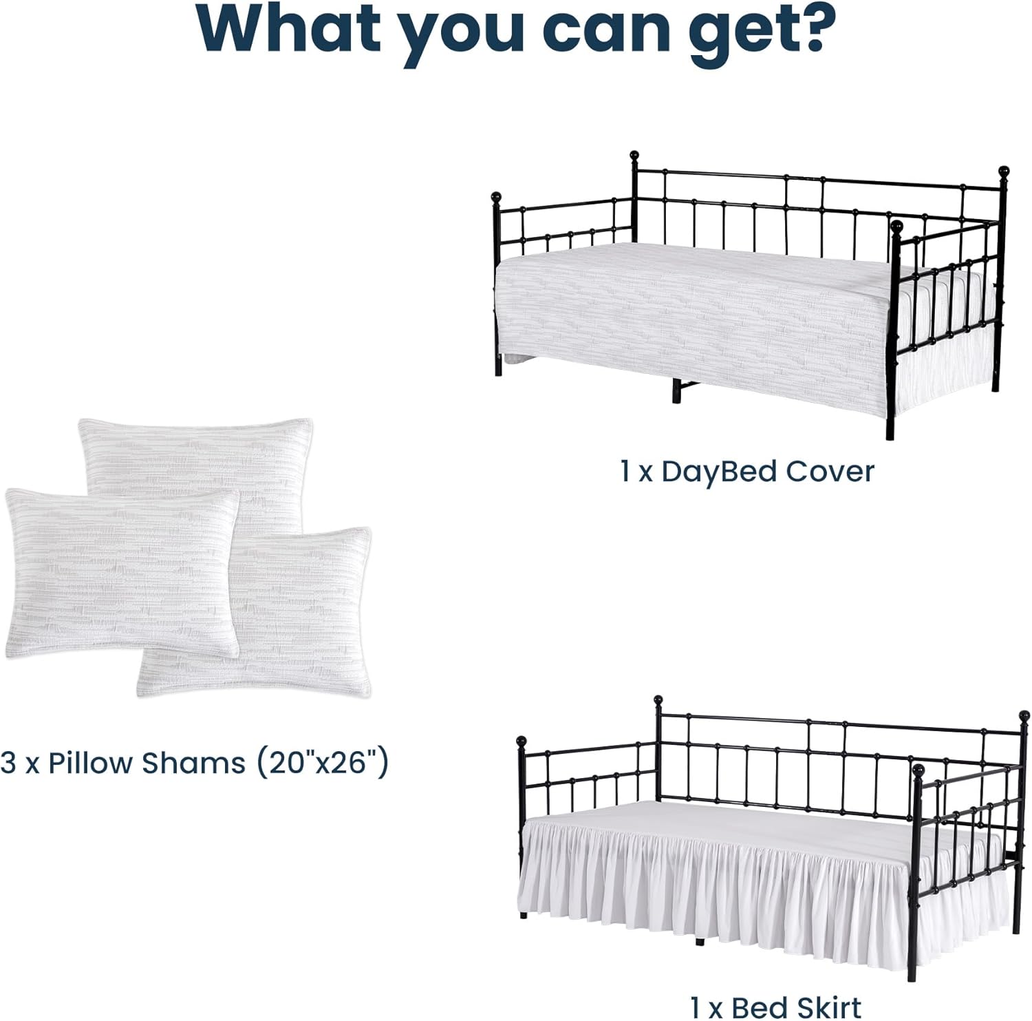 SLEEP ZONE 5 Pcs Daybed Cover Set Uneven Stripe Quilting Cozy All Season Soft Daybed Comforter Bedding Set with Bedskirt, Matching Sham, 75" × 39", Beige