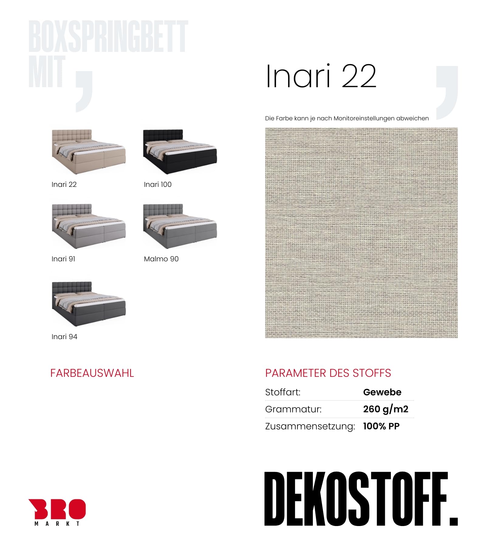 BROMARKT Boxspringbett mit Matratze 180x200cm Bett mit Topper Beige