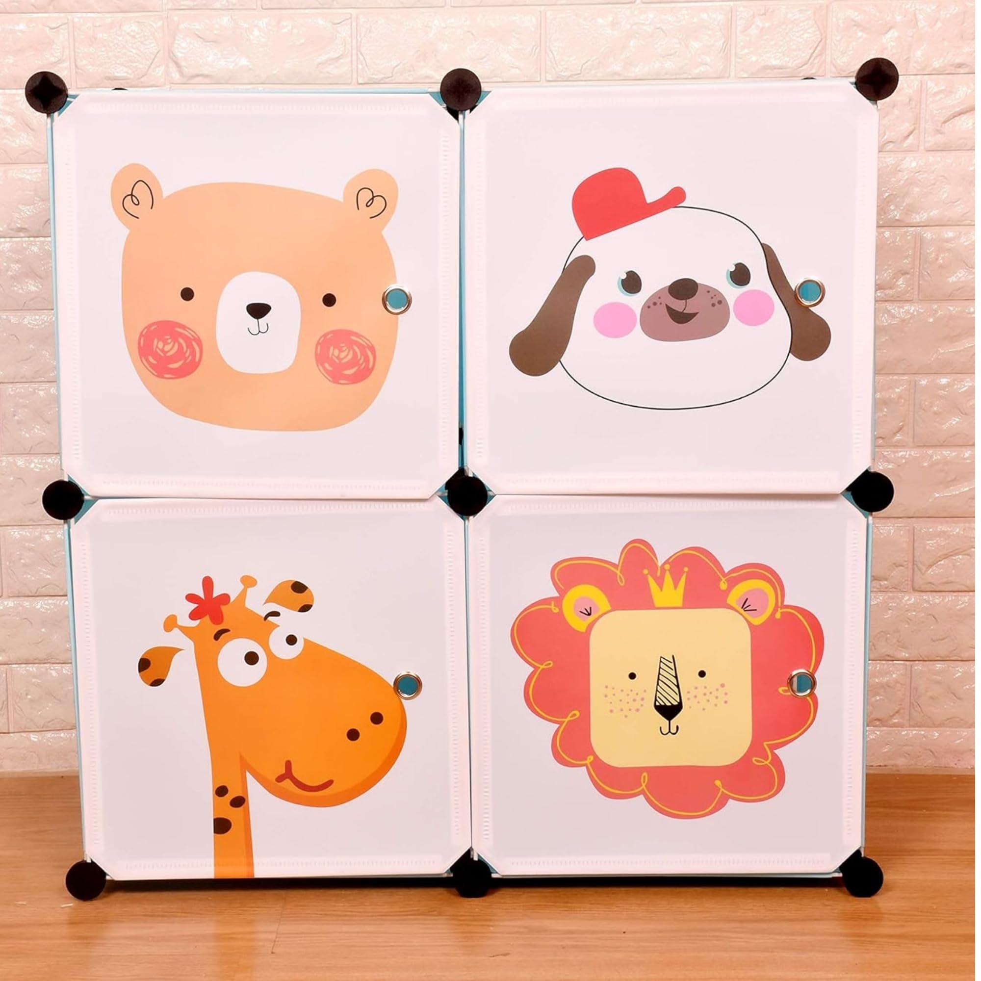 TOYPENTER Collapsible Kids Clothing Wardrobe | Cute Prince & Castle Print/Portable Waterproof Multipurpose Storage Rack/Adjustable Almirah for Babies/Girls/Boys (Blue Animal, 4 Cube) 1