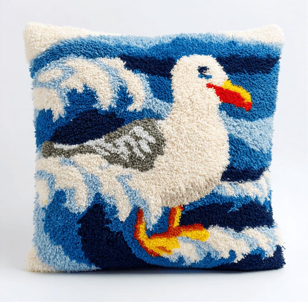 Kitquiver Latch Hook Cushion Kit,Seagull DIY Throw Pillow Cover 43X43Cm