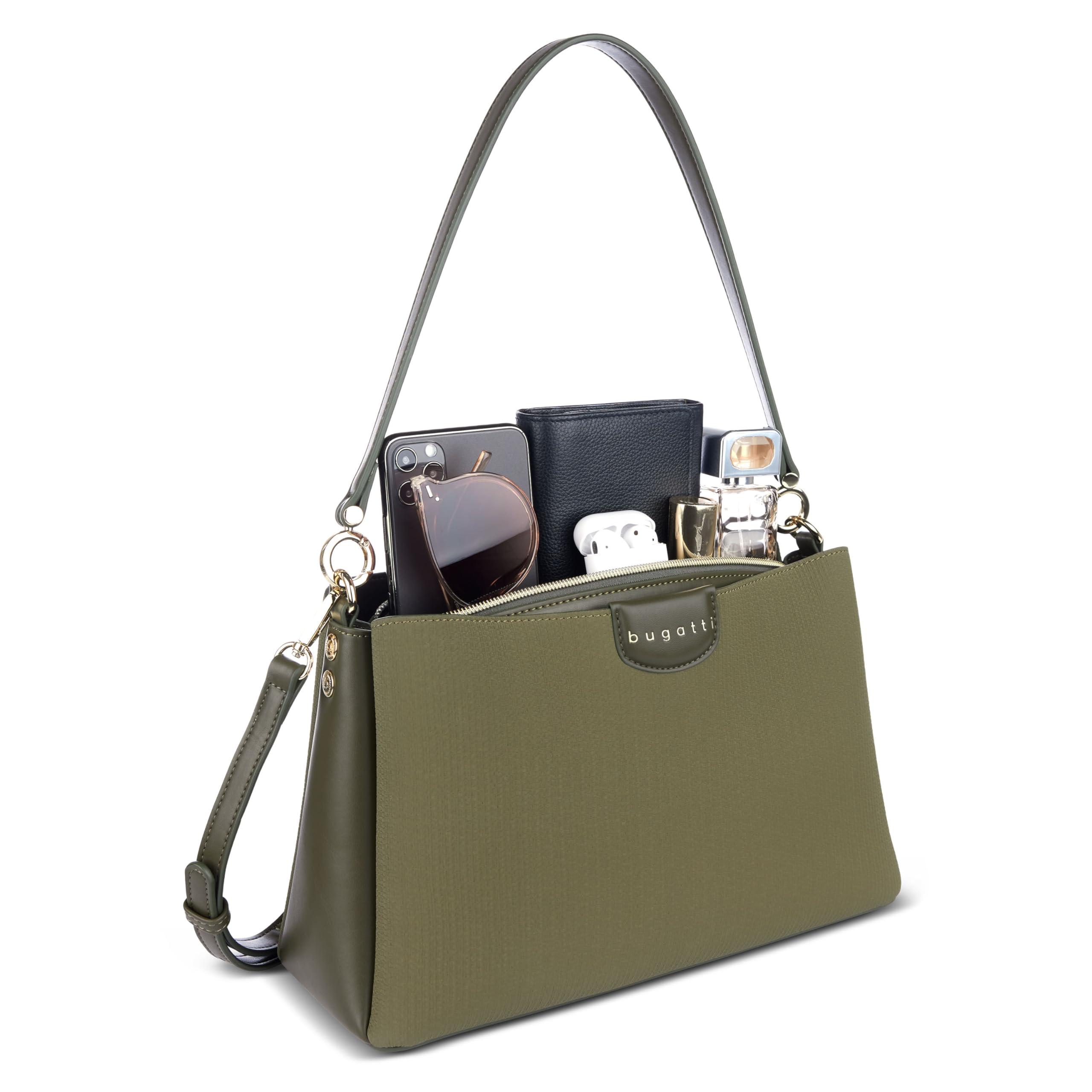 bugatti Leah Schultertasche M, Damen-Tasche aus Kunstleder mit zwei Schulterriemen
