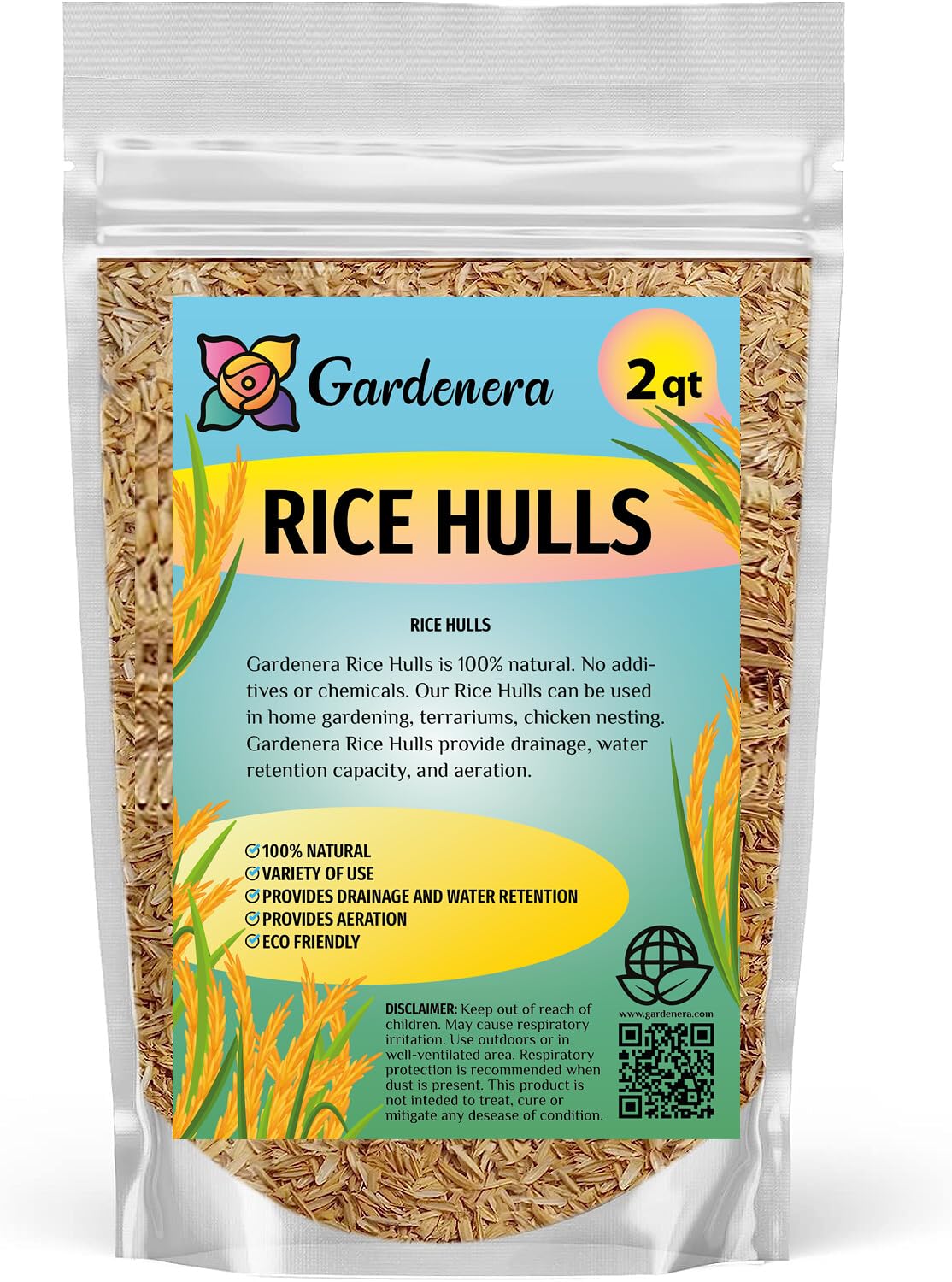 Enhance Plant Growth and Soil Health with Gardenera Horticultural Organic Rice Hulls - A Renewable and Biodegradable Solution - 2 QUARTS