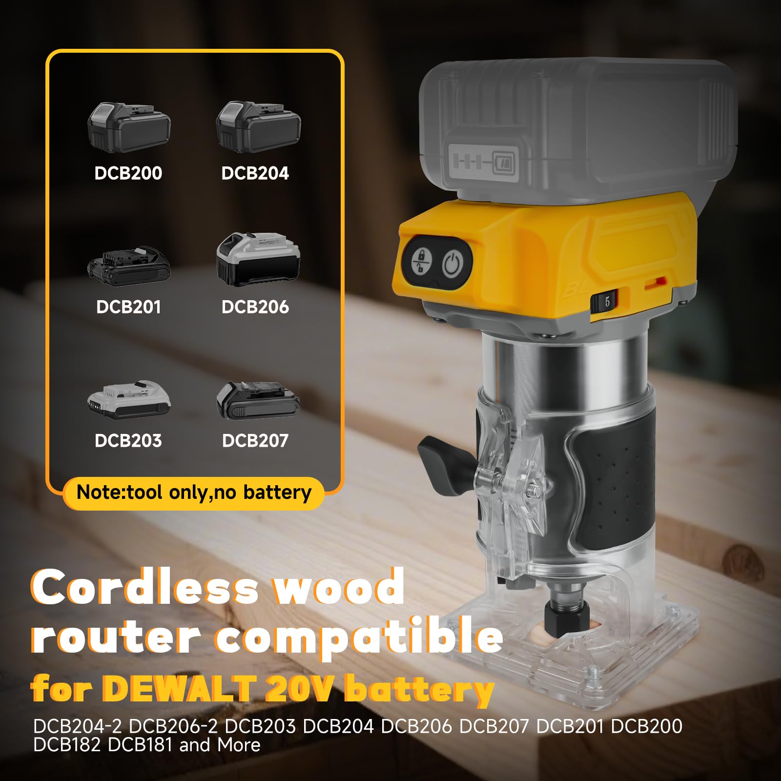 Akumulatorowa frezarka górnowrzecionowa do baterii Dewalt 20 V, 30 000 obr./min, elektryczny ręczny router palmowy z 5 sztukami 1/4", bezszczotkowy trymer nadaje się do obróbki drewna, szczelinowy