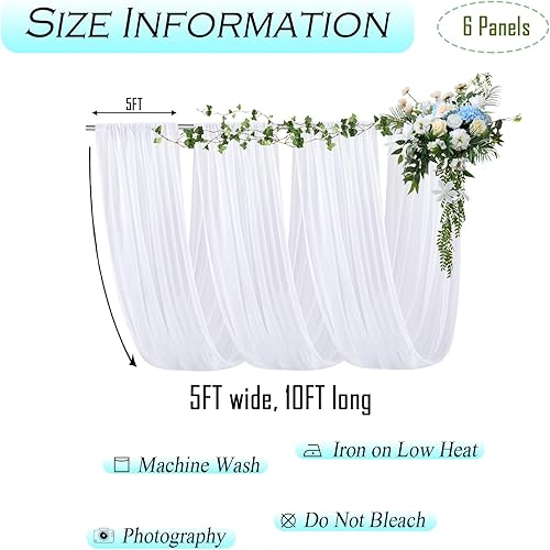 Miniatura 2 de Cortinas de techo para bodas, 6 paneles blancos de 5 x 10 pies, cortinas transparentes de tela de gasa para boda, cortinas transparentes de tul para