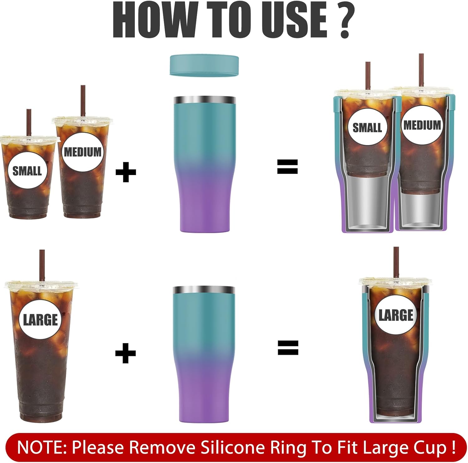 Universal Iced Coffee Sleeve with Handle - Insulated Double Wall Reusable Stainless Steel Holder Insulator for Cold Drinks Fits Small Medium Large To Go Cups Gifts for Men Women Him Her (Fairyland) - Image 3