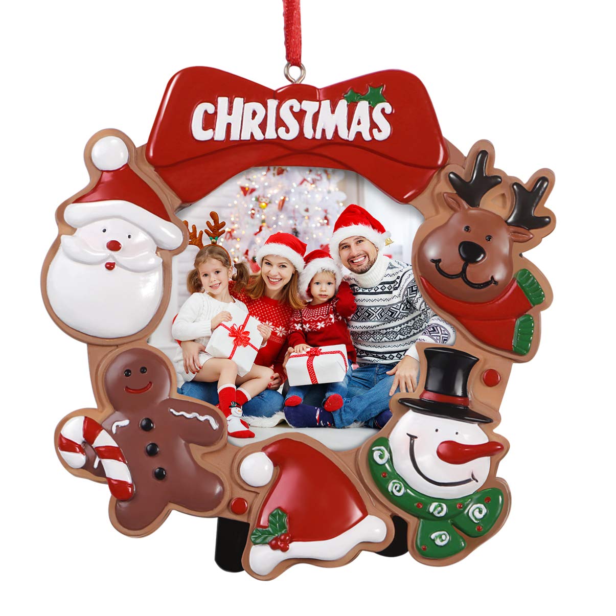 Toyvian Christmas Photo Frame Ornaments,Resin Picture Frame Xmas Tree Party Decorations Family Picture Keepsake Decor 12.5 x 12.5 x 0.2 cm