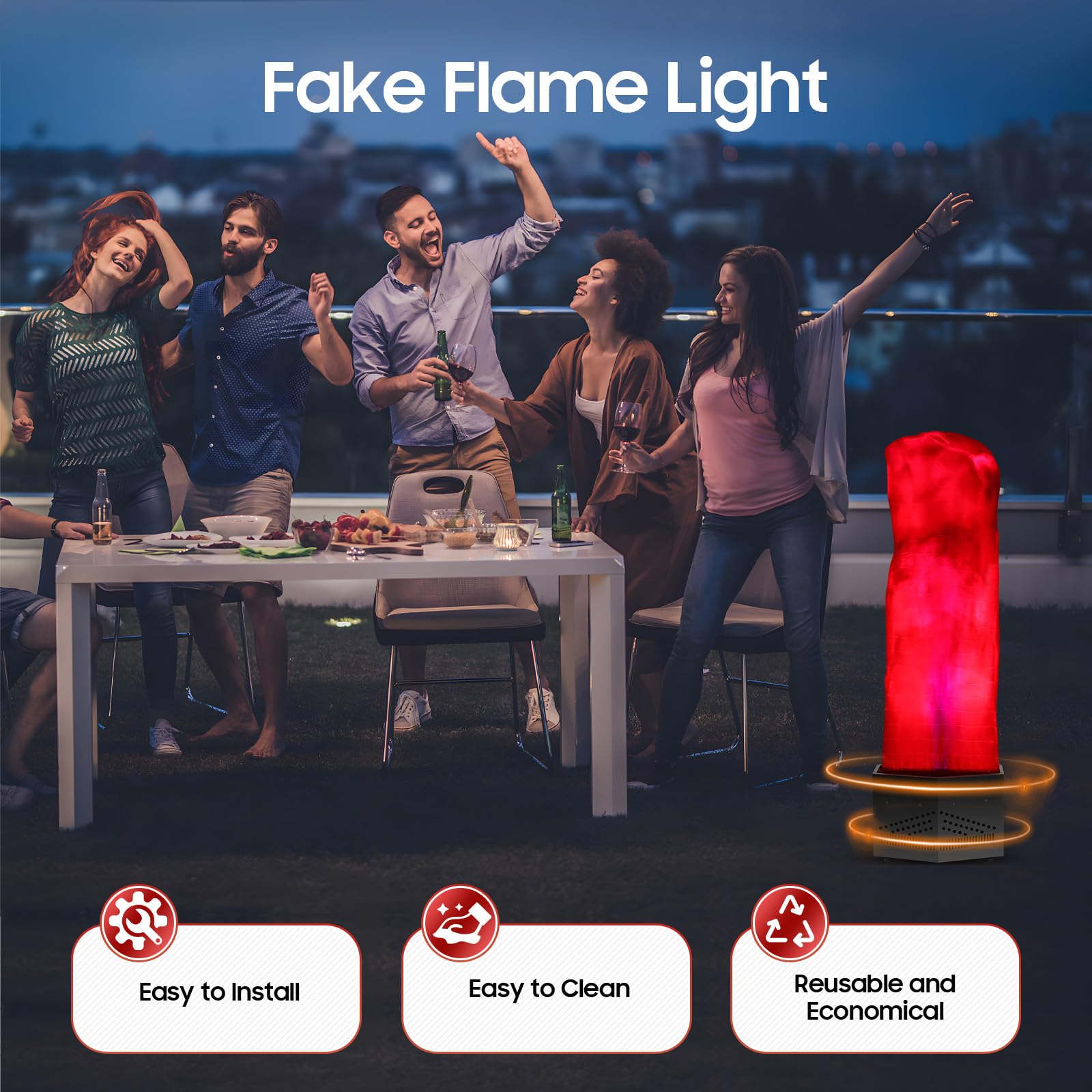 4.9ft Fake Fire Flame, 24 LED Fake Fire Flame, Artificial Flame Simulated Flame Lamp, for Nightclub, Campfire Party, Special Holiday