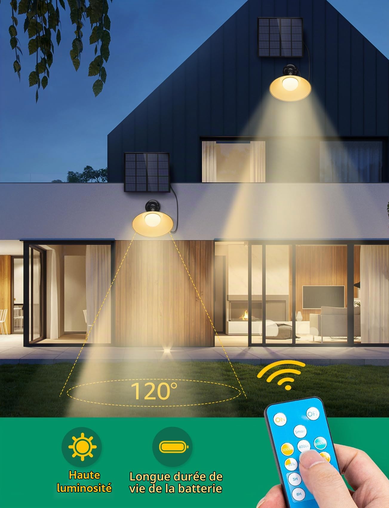 Aigostar Lampe Solaire Extérieur avec Télécommande 50W 500LM Lumière Solaire Extérieur IP65 réglable 3000K/4000K/6500K, Câble de 3 Meters.2 pcs