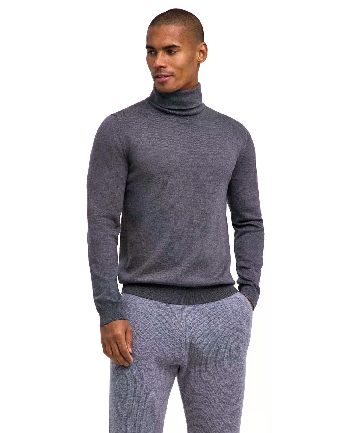 FALKE Hombre Basic Roll Neck suéter pulóver Elegante clásico para el Trabajo y el Tiempo Libre con Cuello Alto Transpirable regulación climática antiolor Lana 1 Pieza