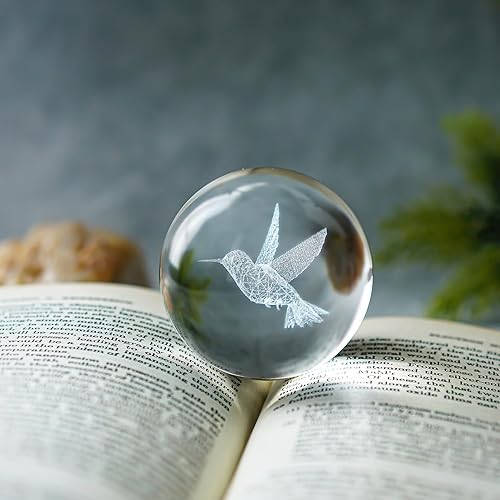 Miniatura 6 de Figuras de colibrí láser de vidrio 3D, bola de cristal de colibrí de 2.362 in con soporte, regalos de colibrí para mujeres, bola de vidrio,