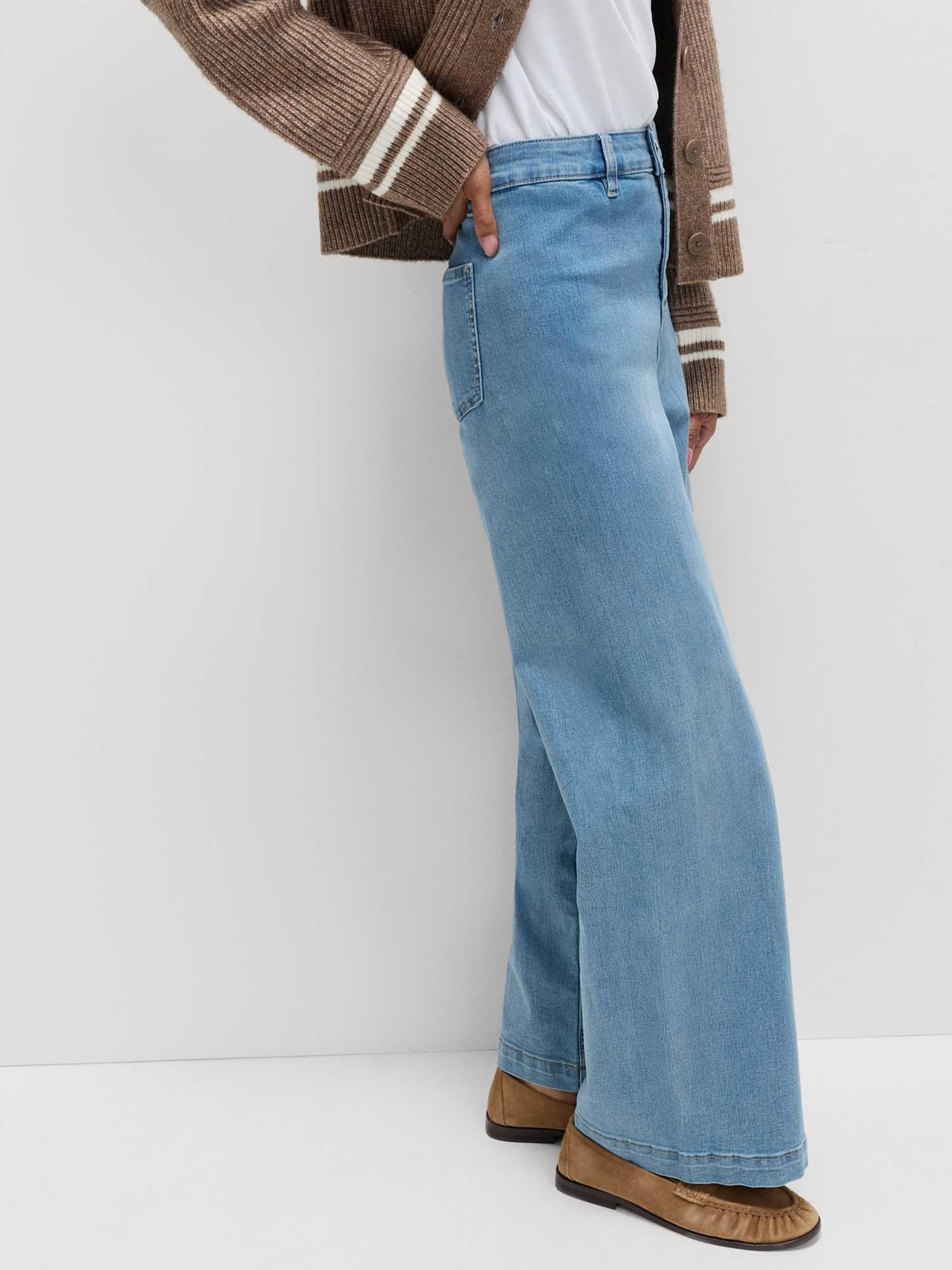 Marks & Spencer Jean Taille Haute Jambes Larges Longueur Cheville Femme, avec Stretch