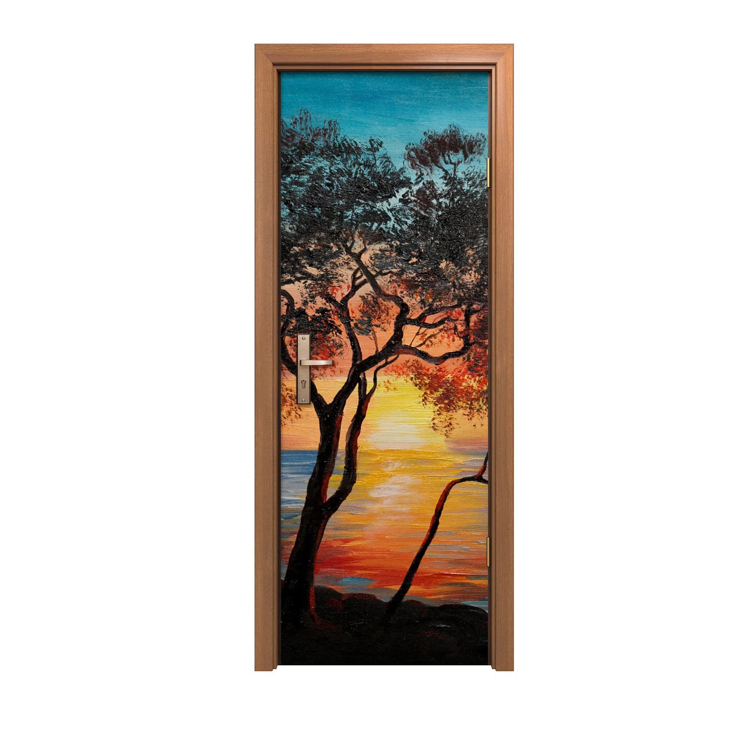 Autocollant de porte 70x200cm coucher de soleil pour créer une ambiance évasion dans la chambre