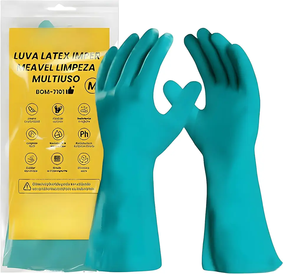 Par De Luva Nitrílica de Latex Impermeável, Reutilizável e Antiderrapante Para Limpeza de Casa, Cozinha, Lavanderia e Produtos Químicos, Utensílios de Limpeza Doméstica e Profissional (Verde, M)