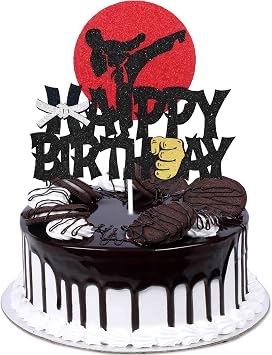 Karate Birthday Cake Topper - Taekwondo & Black Glitter Decorations