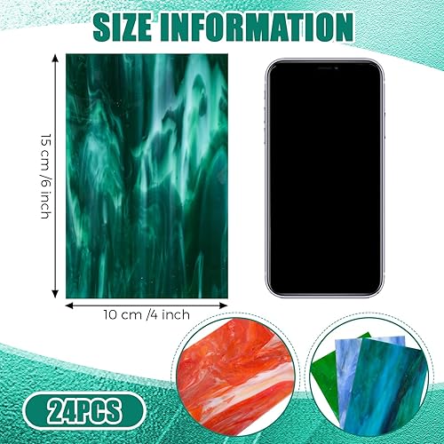 Vista 21 de Treela 24 hojas de vitrales de 4 x 6 pulgadas, suministros de vitrales para proyectos de vitrales, variedad de mosaicos, vidrios de colores surtidos