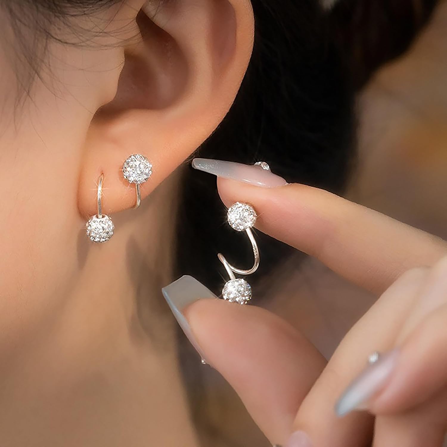 Minimalist CZ Ball Ear Crawler Earrings for Women 925 Sterling Silver Simple Star Heart Wrap Cuff Earrings to Daughter Mother Sparkly Helix Screw Cartilage Wrap Earring Jewelry Birthday Wedding Gift