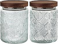 Vista 12 de Tarro de almacenamiento de vidrio hermético de 34 onzas con tapa de bambú - Tarro de vidrio vintage, recipientes de alimentos vintage, juego