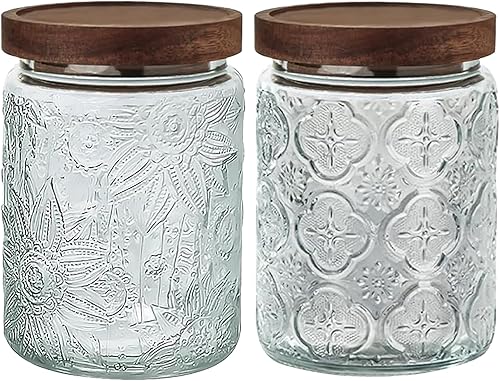 Miniatura 12 de Tarro de almacenamiento de vidrio hermético de 34 onzas con tapa de bambú - Tarro de vidrio vintage, recipientes de alimentos vintage, juego de