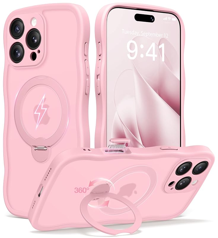 Capa para iPhone 16 Pro CAPRARO com suporte magnético giratório, Peach Pink