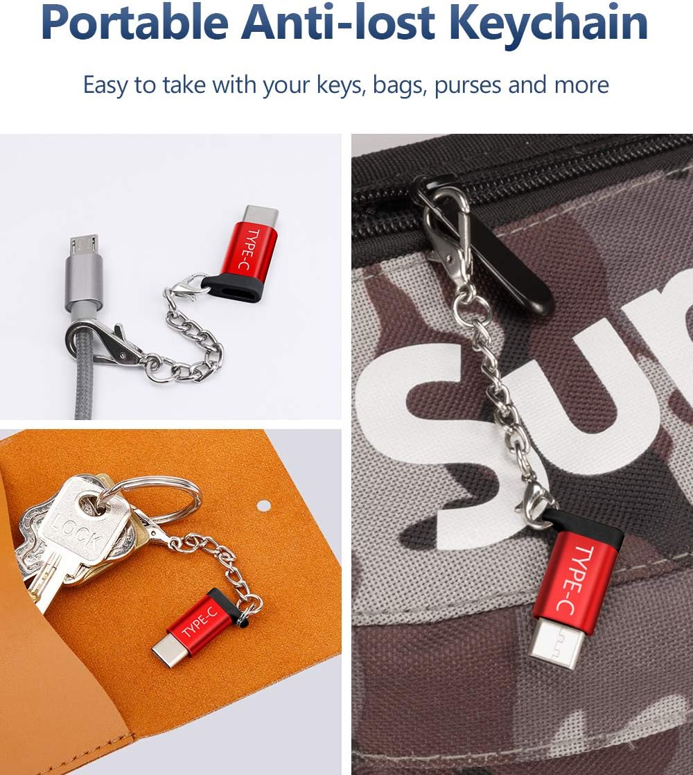 One-Day Sale: Up to 70% Off Micro USB(Female) to USB C Adapter 4-Pack, JSAUX Aluminum USB Type C Adapter with Keychain Fast Charging Compatible with Samsung Galaxy S10 S9 S8 Plus Note 9 8,LG V30 G5 G6, Moto Z Z2,and More(Red)