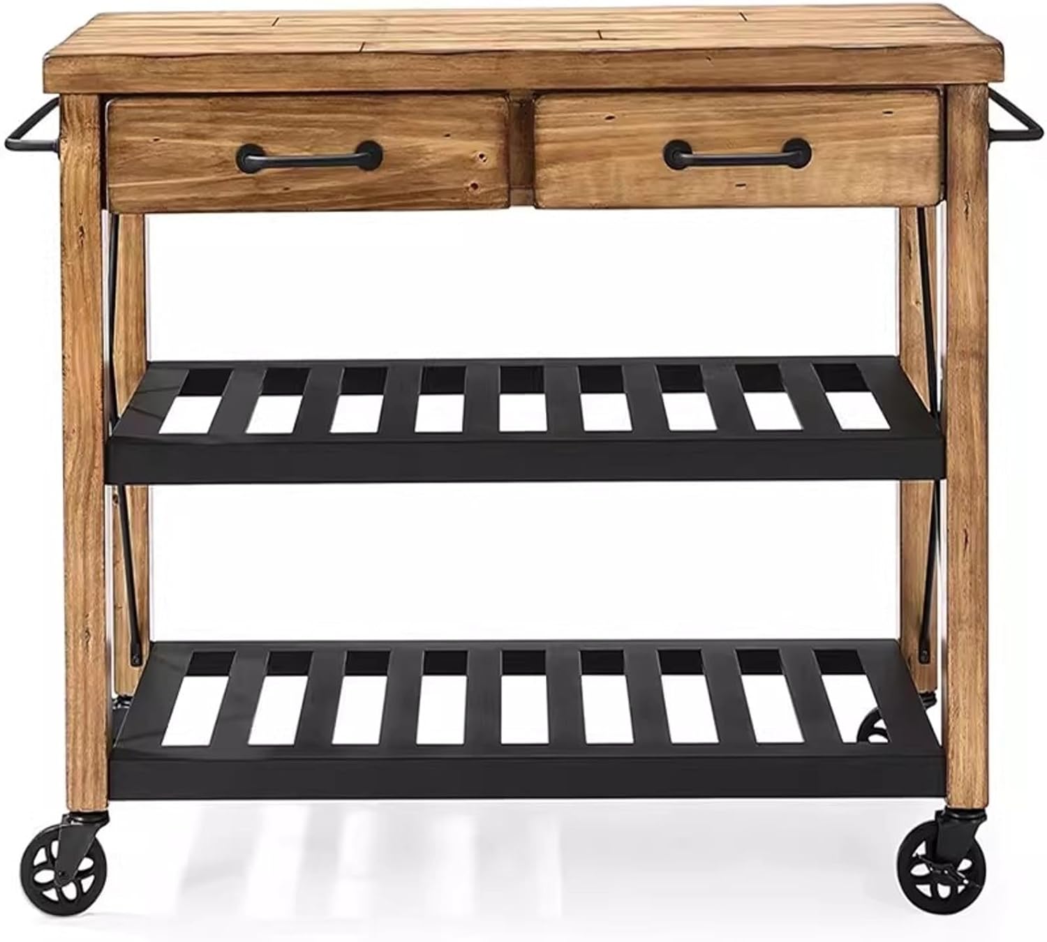 Storage Trolley Rustic Wood Kitchen Cart Rolling Island with Drawers Shelves Shelving Organizer