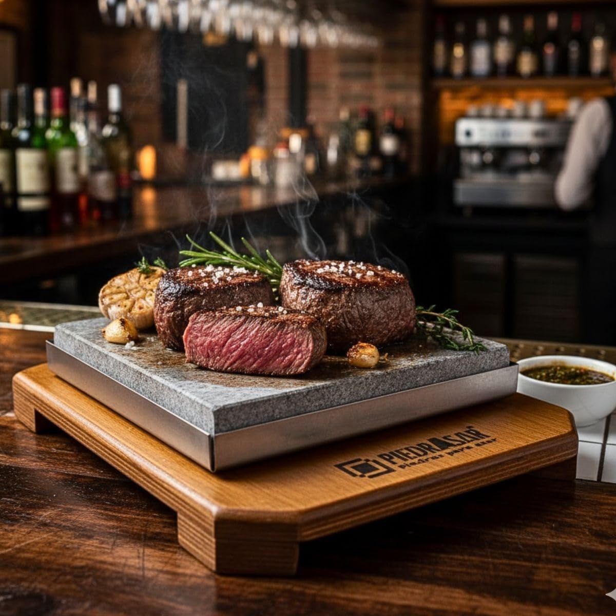 Pierre volcanique pour rôtir la viande- Promo 6 sets complets personnalisés PC- de 20 x 20 cm, convient pour four, barbecue, feu direct, vitro