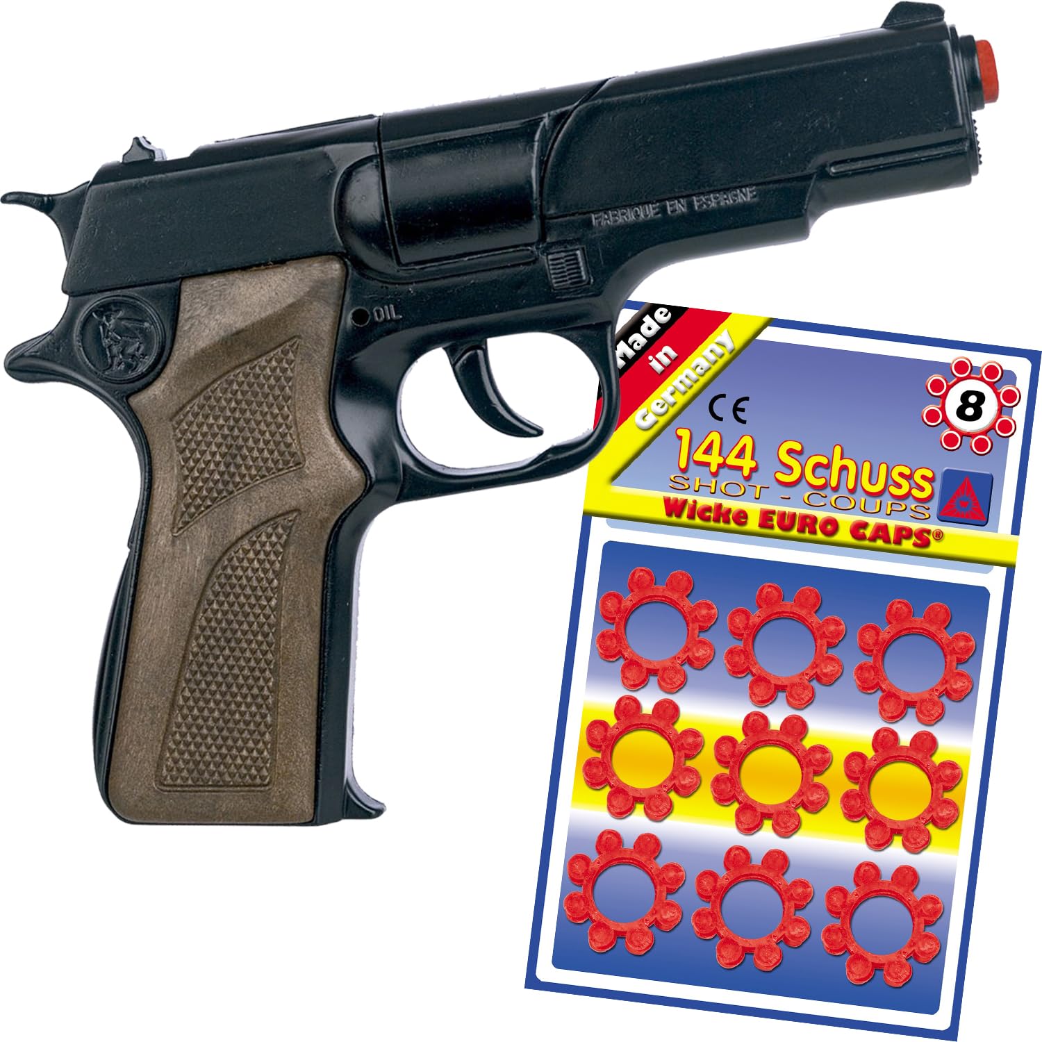 Pistola, revolver e fucile di alta qualità con 144 colpi di munizioni, accessori per costumi da poliziotto e cowboy per bambini e adulti (Pistola da poliziotto)