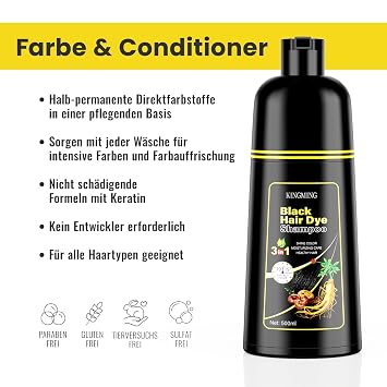 Black Hair Dye Shampoo for Grey Hair 3 in 1 Hair Colour Shampoo for Men and Women Black Hair Dye Shampoo for Grey Hair Shampoo Against Grey Hair (500 ml)