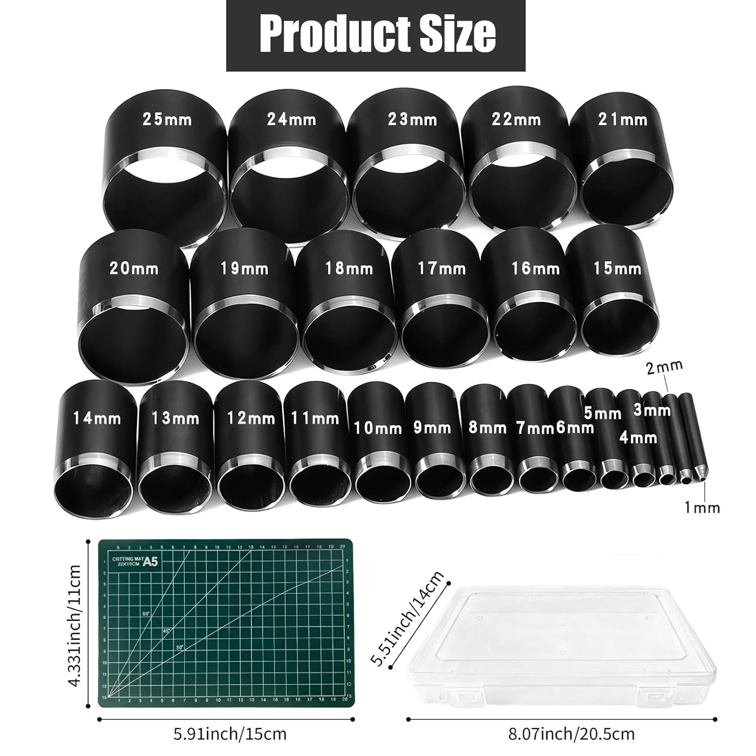 Leather Hole Punch Set, 25-Piece Hollow Punch Set with A6 Cutting Mat & Storage Box