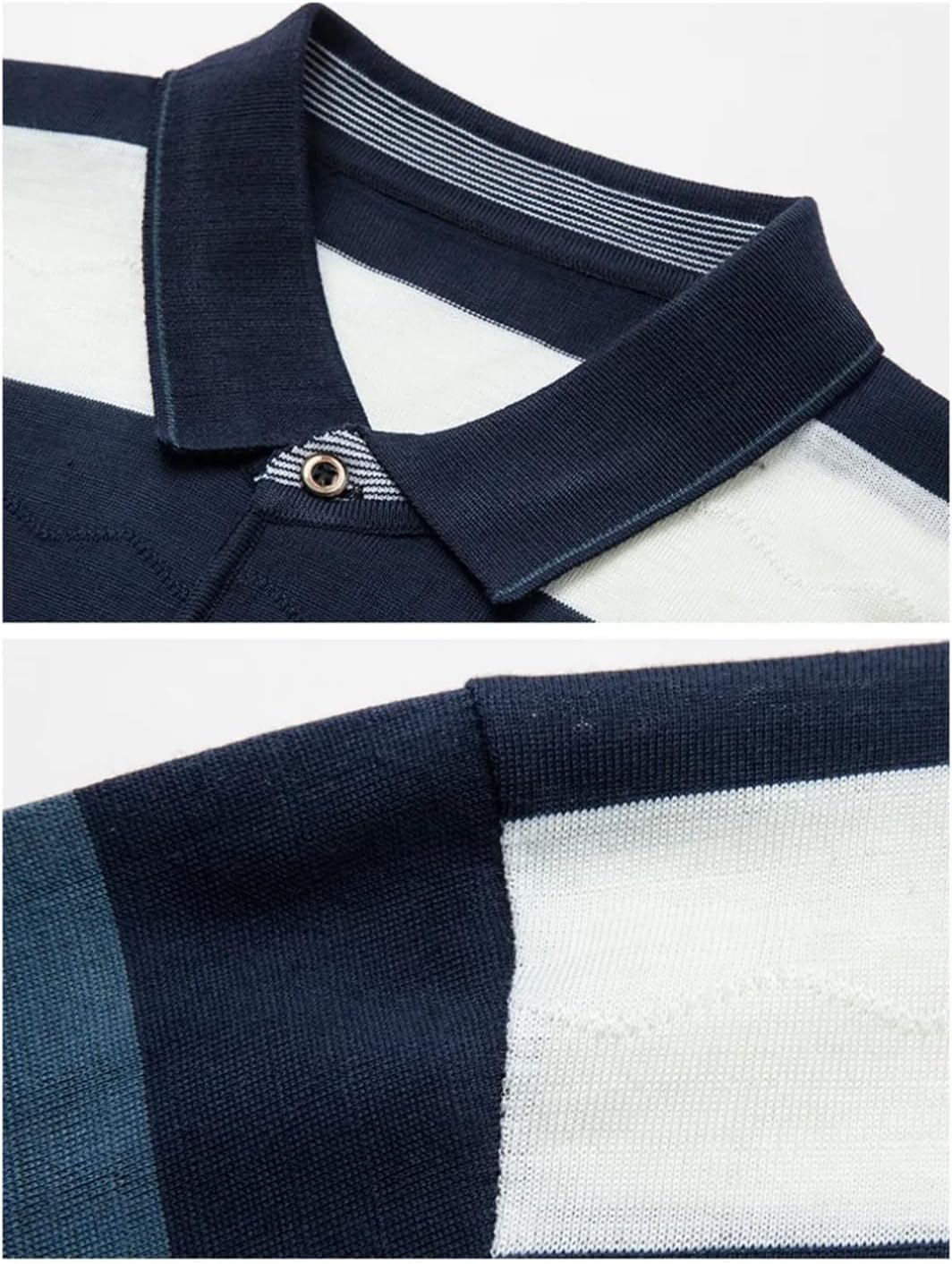 Vsadsau Men's Loose Striped Long Sleeve Polo Shirts Tees Lapel Shirt Business Casual Pockets T Shirts