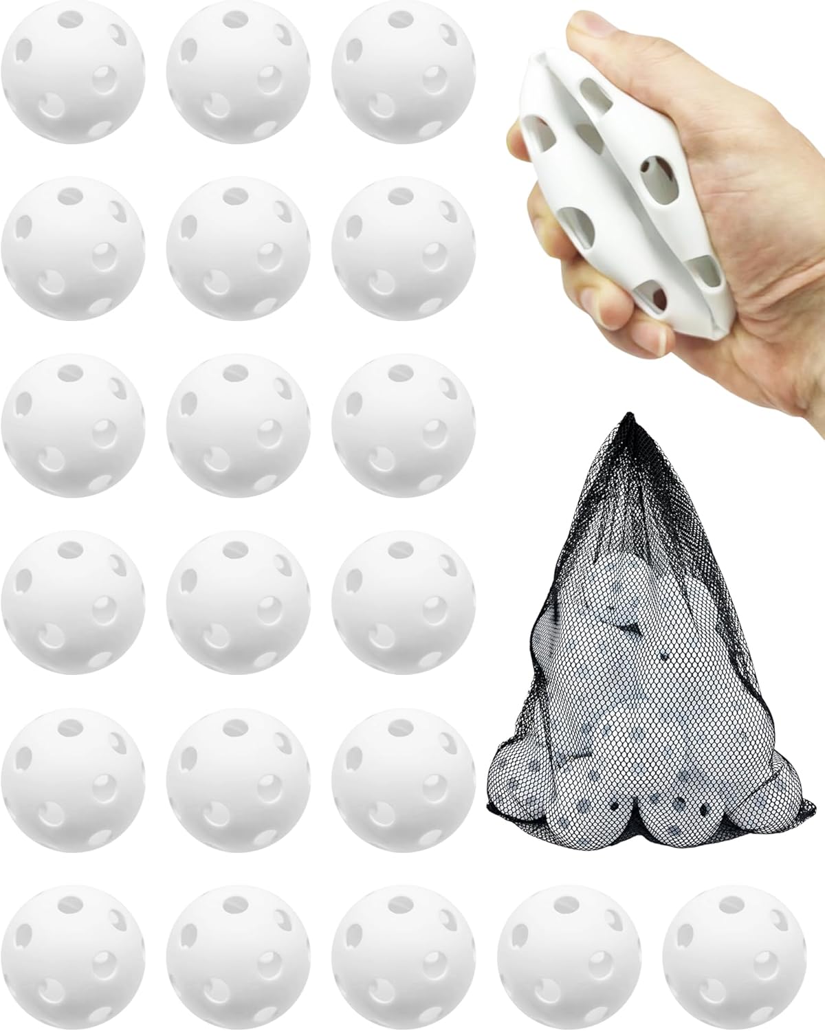 Tarutaru 20 Pack Plastic Practice Balls for Baseball & Softball - Soft Ball for Baseballs Hitting, Pitching, Batting Training, Lightweight Hollow Limited Flight Indoor & Outdoor Sport Diameter 2.83in