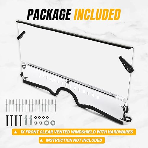 Vista 24 de KUAFU Parabrisas abatible de 1/4 pulgadas de grosor compatible con Yamaha Rhino 450 2006-2009 / Rhino 660 2004-2007 / 2008-2013 Rhino 700