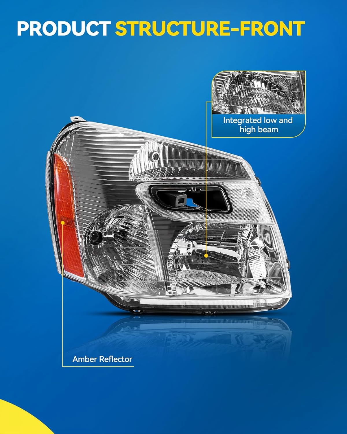 PHILTOP Headlight Assembly Compatible with 2005-2009 Chevy Equinox,Chrome Housing Clear Lens Amber Reflector Halogen Light (Driver + Passenger Side)