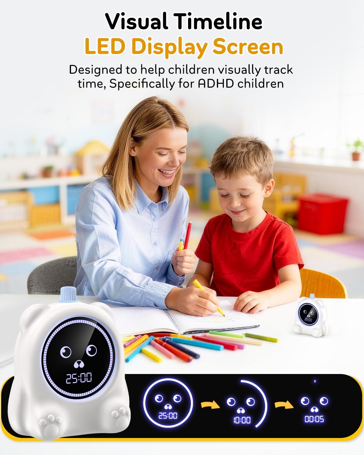 Visual Timer for Kids, 100 Min Digital Timer with Paused, Rechargeable Countdown/Up Timers, 3 Alarm, Silent, Vibrate & Sound Mod, Productivity Timers for ADHD, Classroom, Teacher, Exercise, Study