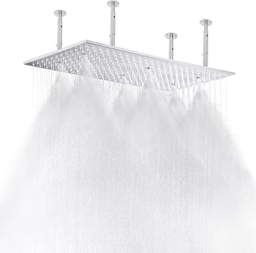 HOMEDEC 2-Functions Luxury High Pressure Rain Shower Head, 16"x32" Large Ceiling Full Body Shower Head with Silicone Nozzles Rectangle Mist Showerhead, Brushed Nickel Finish