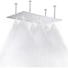 HOMEDEC 2-Functions Luxury High Pressure Rain Shower Head, 16"x32" Large Ceiling Full Body Shower Head with Silicone Nozzles Rectangle Mist Showerhead, Brushed Nickel Finish